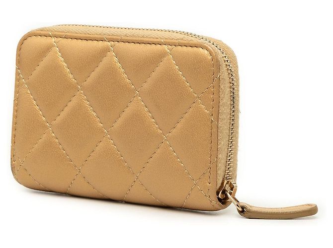 Portamonete Zippy Chanel CC in pelle di agnello matelassé dorata D'oro - vue 2