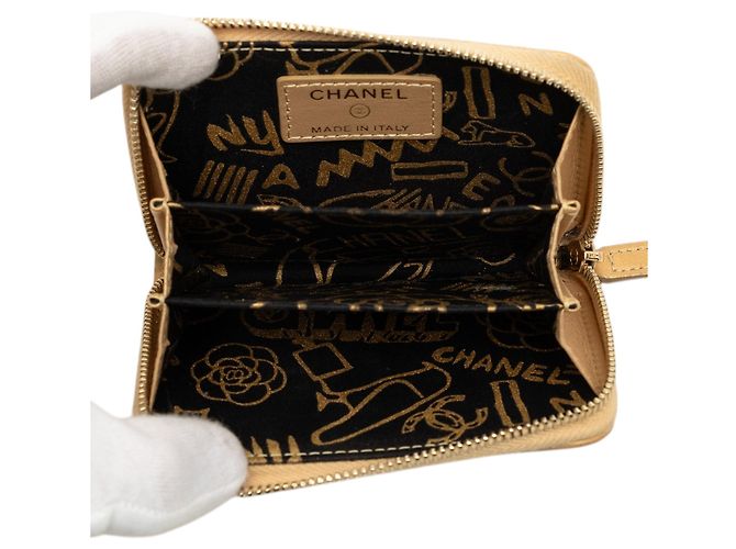 Portamonete Zippy Chanel CC in pelle di agnello matelassé dorata D'oro - vue 4