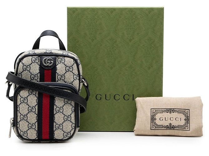 Beige Gucci Mini GG Supreme Web Ophidia Satchel - Ansicht 7