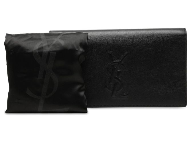 Autre Marque Clutch Saint Laurent Belle De Jour Large in pelle di vitello monogrammata nera Nero - vista 7
