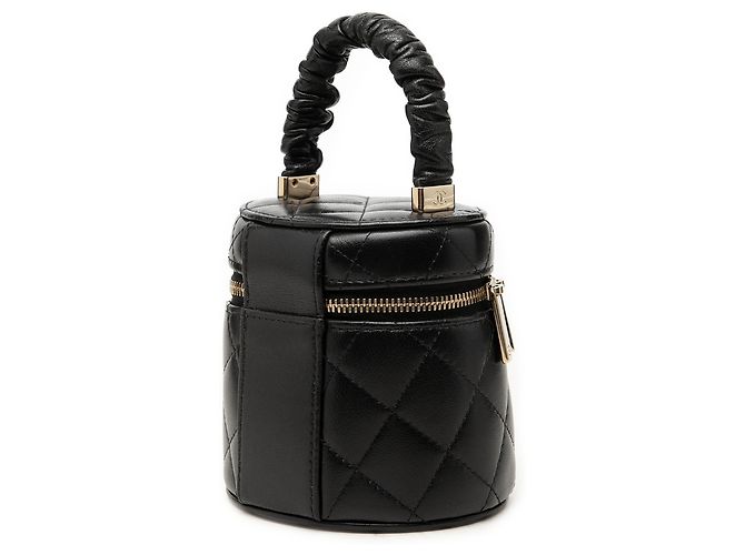 Black Chanel Mini Quilted Lambskin Vanity Case mit gerafftem Griff Schwarz - Ansicht 2