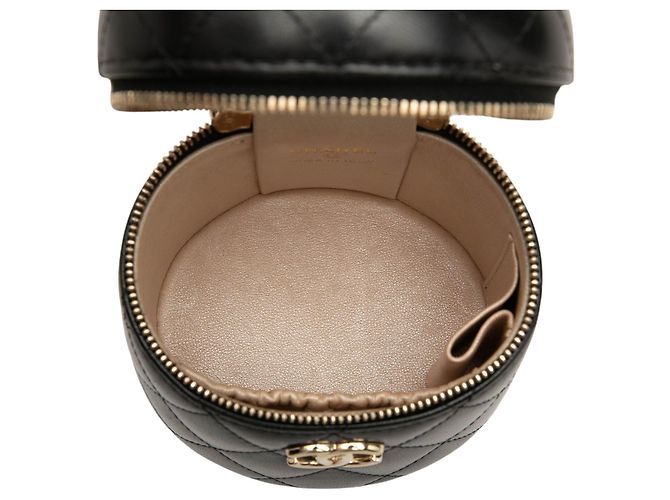 Black Chanel Mini Quilted Lambskin Vanity Case mit gerafftem Griff Schwarz - Ansicht 4