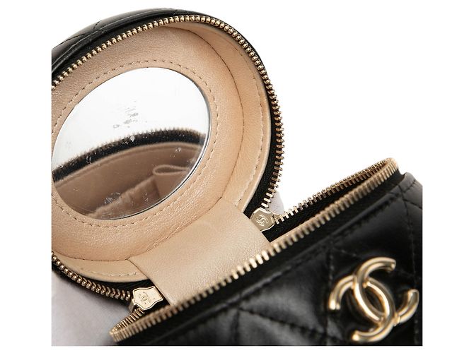 Black Chanel Mini Quilted Lambskin Vanity Case mit gerafftem Griff Schwarz - Ansicht 6