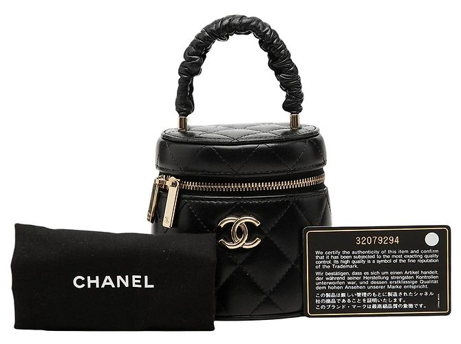 Black Chanel Mini Quilted Lambskin Vanity Case mit gerafftem Griff Schwarz - Ansicht 8