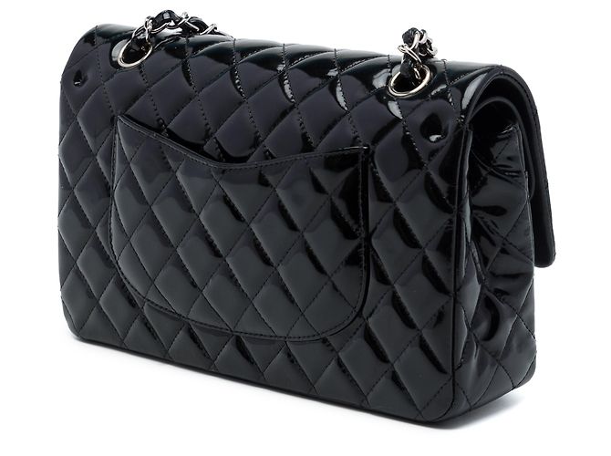 Bolso de hombro Chanel Medium Classic Double Flap de charol negro - vista 2