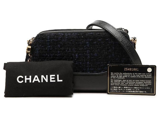 Clutch Chanel Gabrielle Double Zip in Tweed Nero con Tracolla a Catena - vista 7