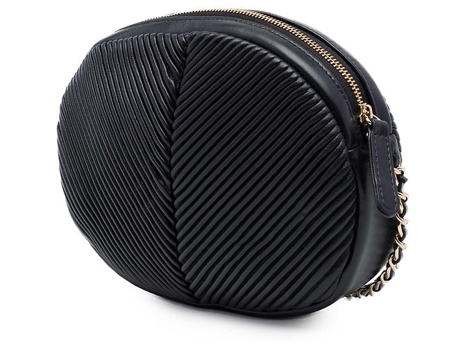 Borsa camera ovale plissettata in pelle d'agnello chevron nera Chanel Nero - vista 2