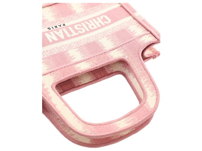 Bolso de mano Dior Book Tote Mini de lona bordada a rayas rosa - vista 11