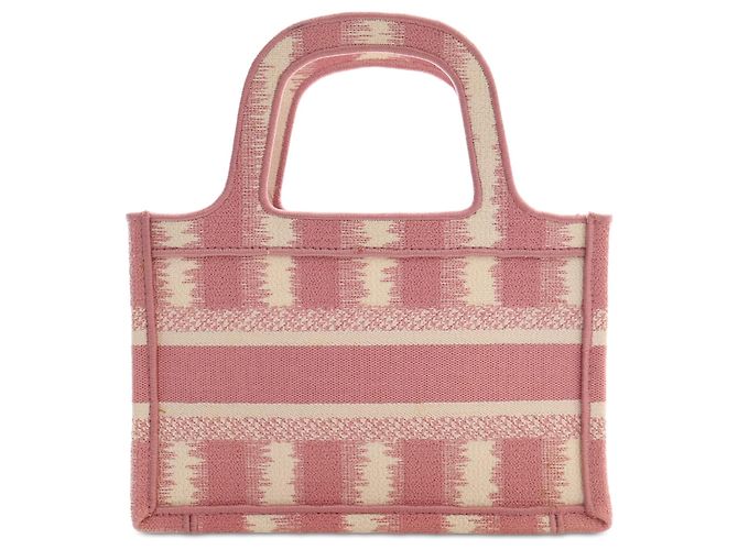 Bolso de mano Dior Book Tote Mini de lona bordada a rayas rosa - vista 2