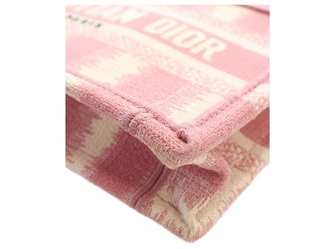 Bolso de mano Dior Book Tote Mini de lona bordada a rayas rosa - vista 5