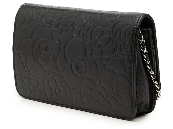 Borsa a Tracolla Chanel CC Embossed Lambskin Camellia Wallet On Chain Nera Nero - vista 2