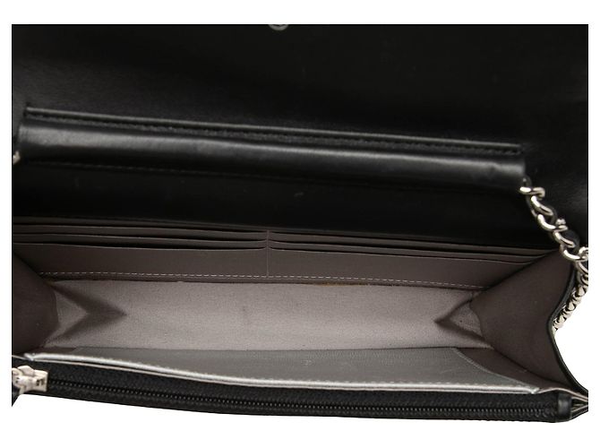 Borsa a Tracolla Chanel CC Embossed Lambskin Camellia Wallet On Chain Nera Nero - vista 4