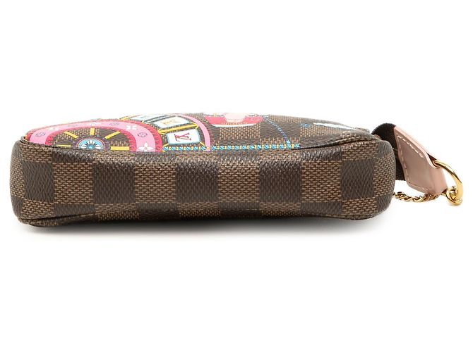 Mini Pochette Accessoires Louis Vuitton Damier Ebene Vivienne Holiday Marrone - vista 3