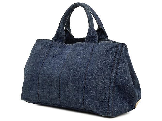 Borsa Tote Prada Denim Canapa Logo Blu - vista 2