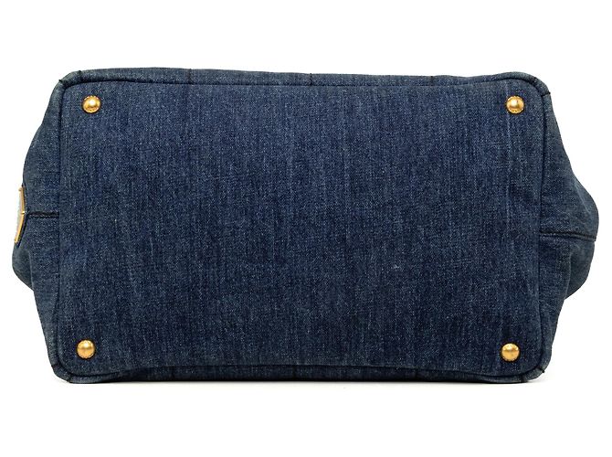 Borsa Tote Prada Denim Canapa Logo Blu - vista 3