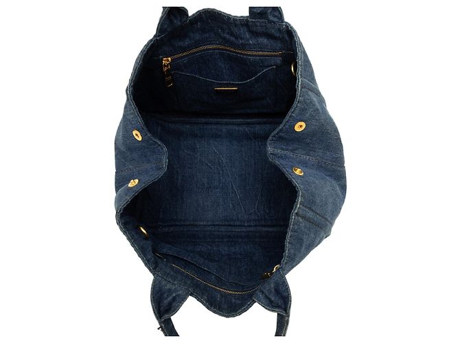 Borsa Tote Prada Denim Canapa Logo Blu - vista 4