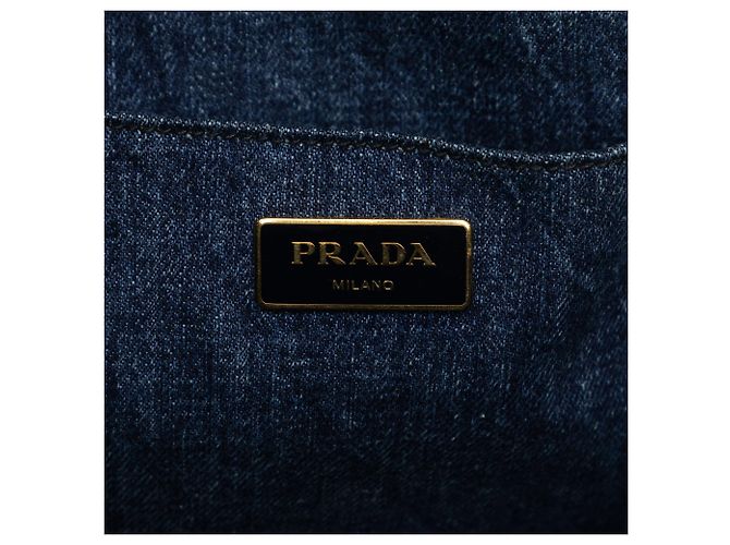 Borsa Tote Prada Denim Canapa Logo Blu - vista 5
