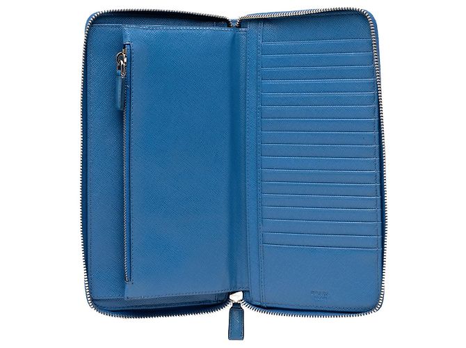 Blue Prada Saffiano Zip Around Travel Organizer Wallet Long Wallets - view 5