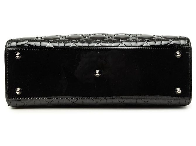 Autre Marque Borsa Lady Dior Large in pelle verniciata Cannage Nera Nero - vista 3