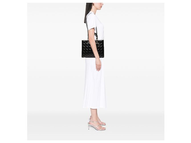 Autre Marque Borsa Lady Dior Large in pelle verniciata Cannage Nera Nero - vista 6