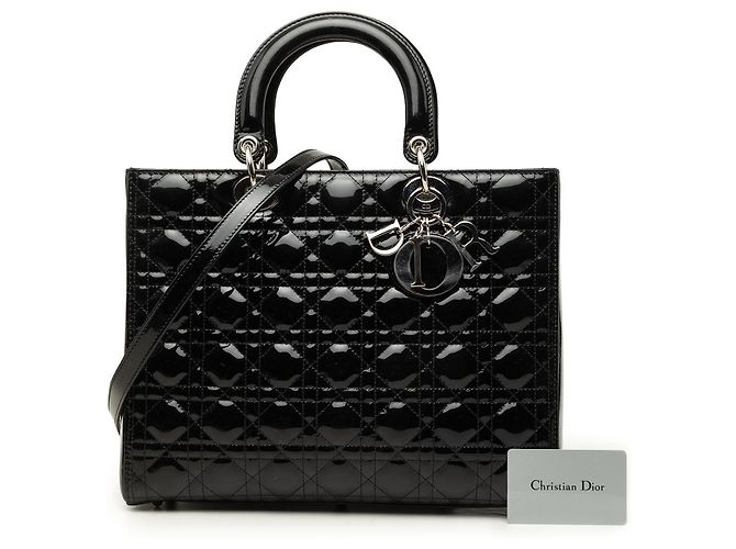 Autre Marque Borsa Lady Dior Large in pelle verniciata Cannage Nera Nero - vista 7