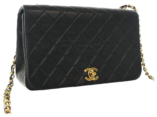 Schwarze Chanel CC gesteppte Lammleder Umhängetasche mit Drehverschluss, Full Single Flap - Ansicht 12