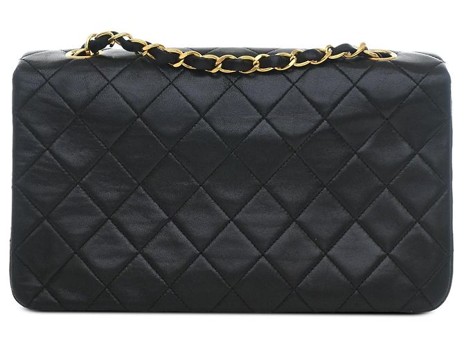 Schwarze Chanel CC gesteppte Lammleder Umhängetasche mit Drehverschluss, Full Single Flap - Ansicht 2