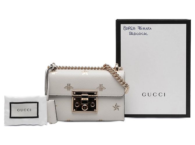 Borsa a tracolla Gucci Small Leather Bee Star Padlock bianca Bianco - vista 7