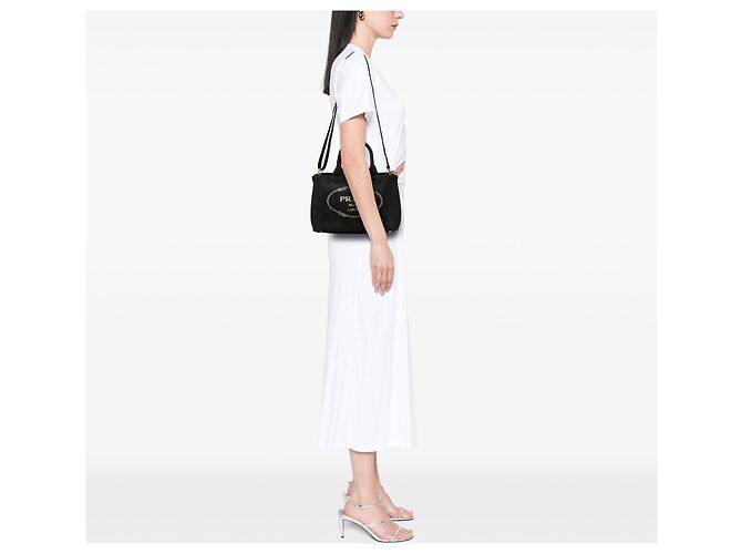 Tote Bolsa Prada Small Canvas Canapa Logo Preta Preto - vista 6