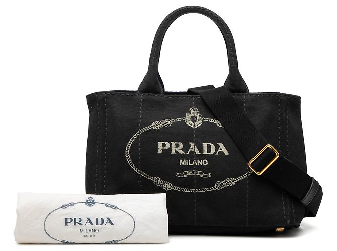 Tote Bolsa Prada Small Canvas Canapa Logo Preta Preto - vista 7