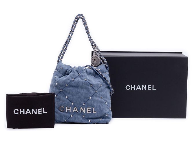 Borsa Chanel Mini Denim Studded 22 Blu - vista 10