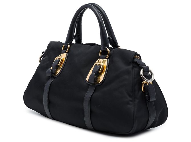 Bolsa Satchel Prada em Tessuto com acabamento em couro de bezerro macio preto - vista 2