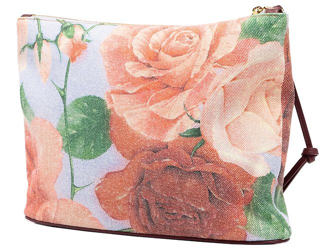 Pochette LOEWE Paulas Ibiza en toile bleue avec imprimé rose - vue 2