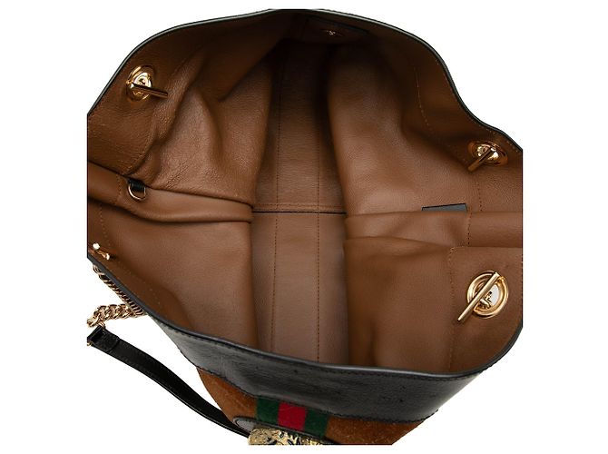 Borsa Tote Gucci Rajah Grande in Suede Marrone con Web - vista 4