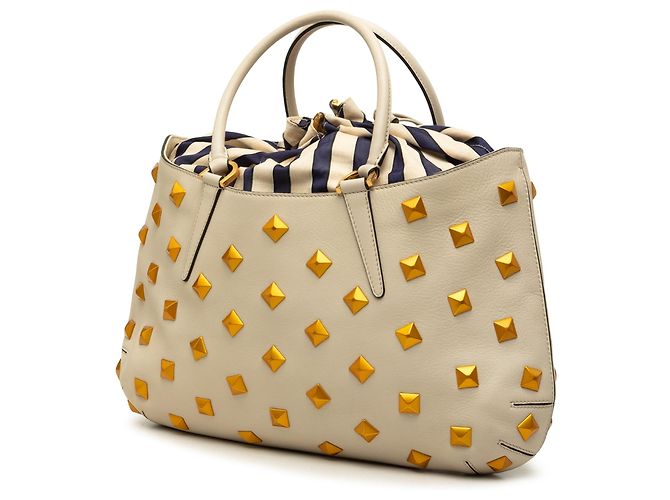 Fendi B Fab Medium Satchel aus genarbten Kalbshaut weiß - Ansicht 2