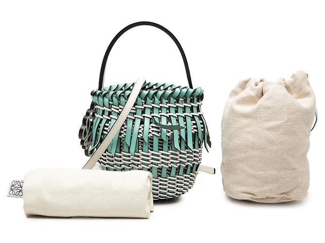 LOEWE Bicolor Leder Bucket Bag mit Fransen in Grün - Ansicht 7