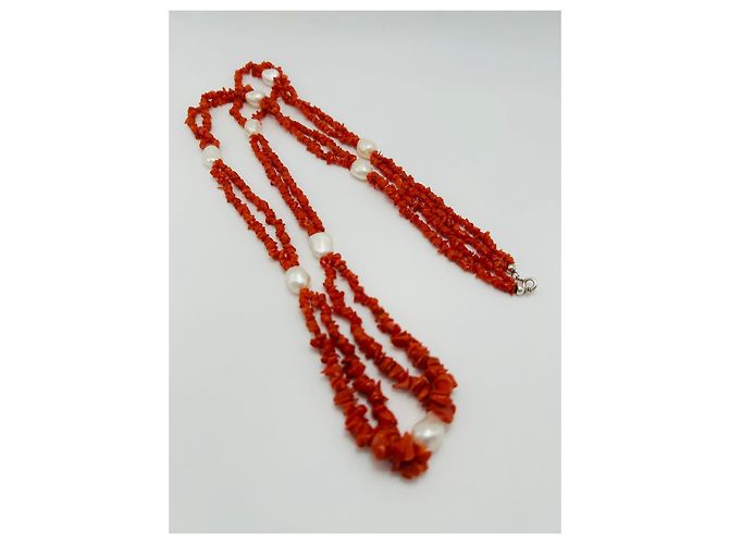 Autre Marque Collana lunga in Corallo Rosso naturale e perle Barocche Bianco - vista 3