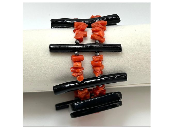 Autre Marque Bracciale in Corallo Rosso e Nero Naturale e Argento S925 - vista 13