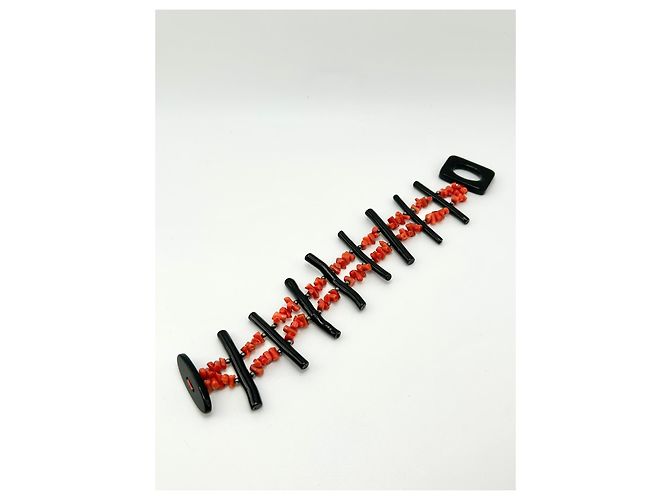 Autre Marque Bracciale in Corallo Rosso e Nero Naturale e Argento S925 - vista 2