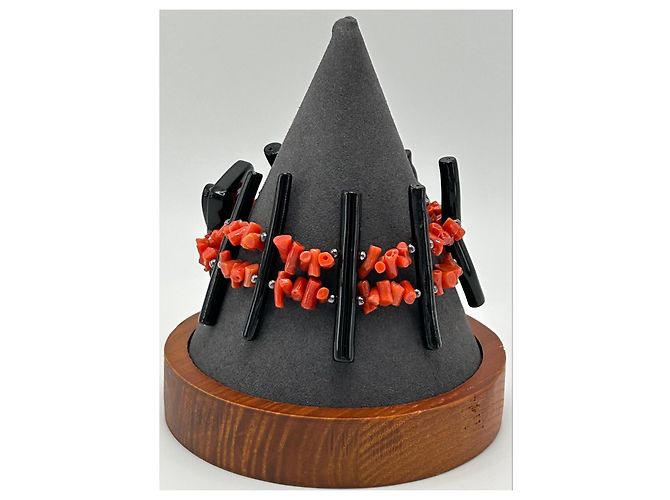 Autre Marque Bracciale in Corallo Rosso e Nero Naturale e Argento S925 - vista 3