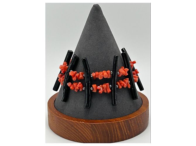 Autre Marque Bracciale in Corallo Rosso e Nero Naturale e Argento S925 - vista 6