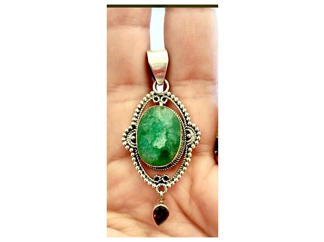 Autre Marque Ciondolo in Argento Sterling con Smeraldo e Granato Rosso Verde - vista 2