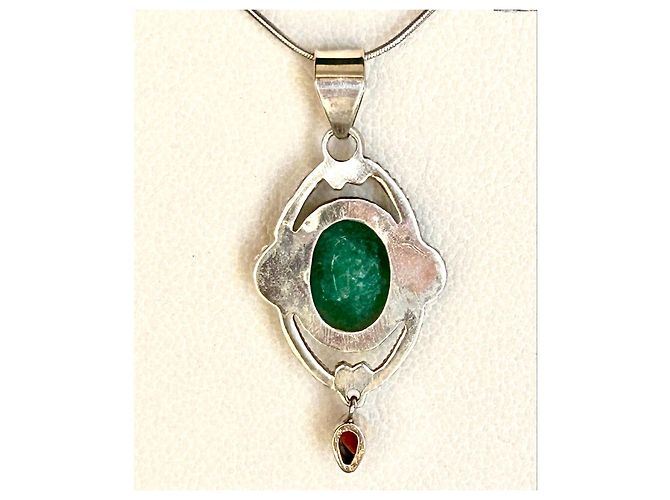 Autre Marque Ciondolo in Argento Sterling con Smeraldo e Granato Rosso Verde - vista 3
