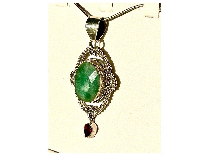 Autre Marque Ciondolo in Argento Sterling con Smeraldo e Granato Rosso Verde - vista 4
