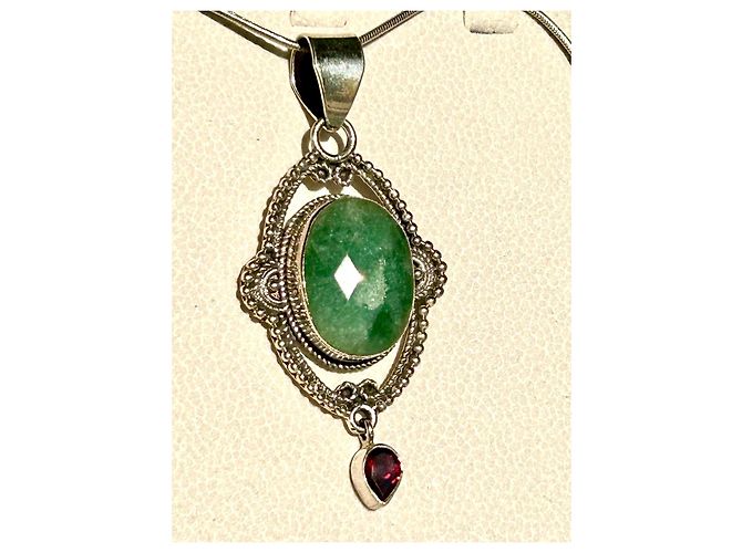 Autre Marque Ciondolo in Argento Sterling con Smeraldo e Granato Rosso Verde - vista 5