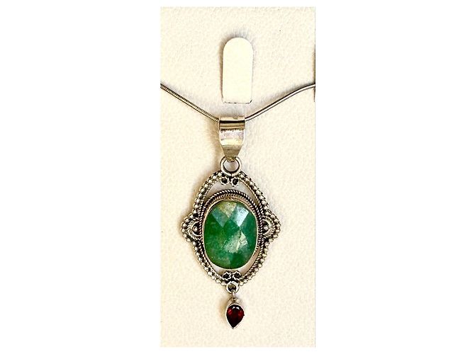 Autre Marque Ciondolo in Argento Sterling con Smeraldo e Granato Rosso Verde - vista 7