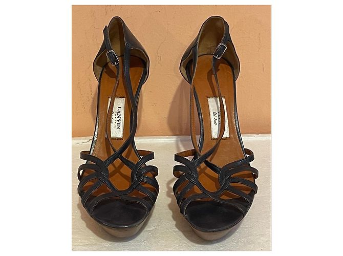Sandali Lanvin in pelle blu con tacco scultoreo Marrone - vista 2