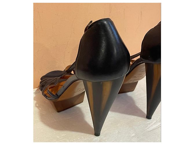 Sandali Lanvin in pelle blu con tacco scultoreo Marrone - vista 6