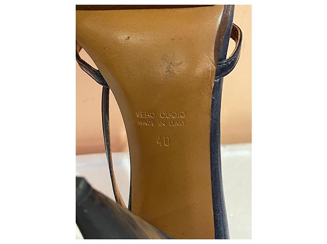 Sandali Lanvin in pelle blu con tacco scultoreo Marrone - vista 8