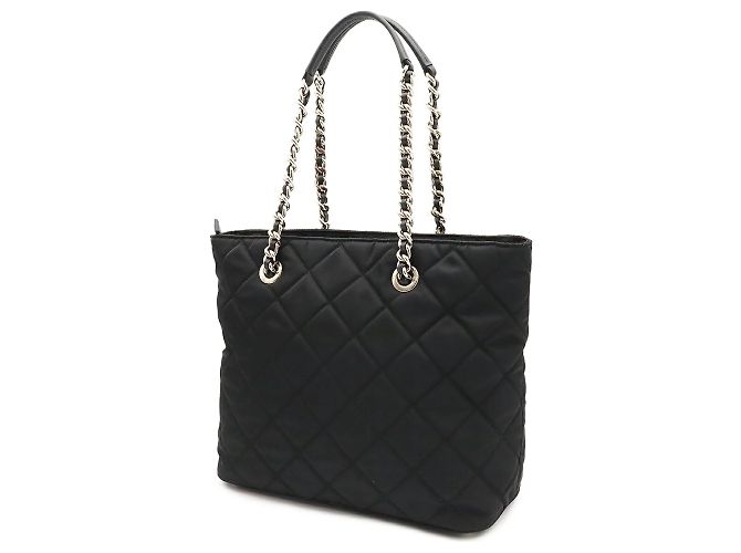 Prada Triangle Tote Bag with Chain Shoulder Strap Black - view 3